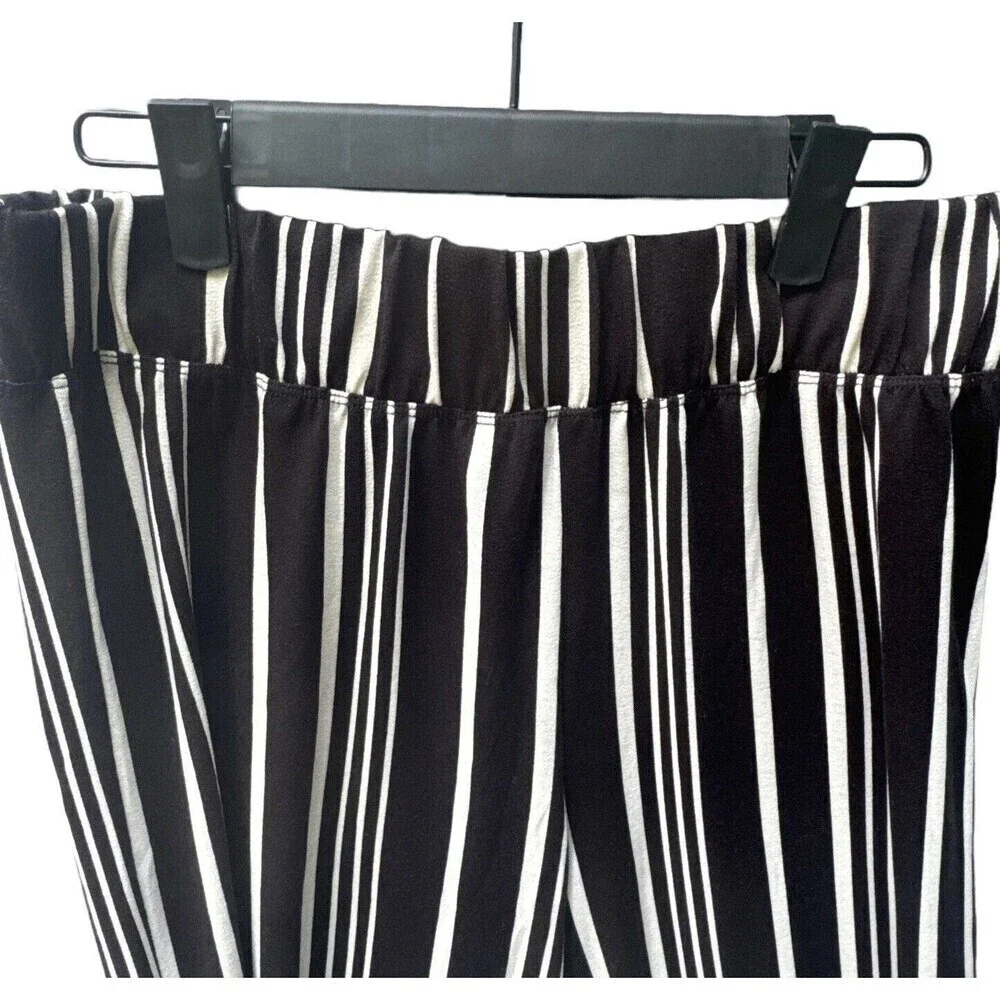French Laundry Wide Leg Cropped Pants M Black & White Striped Elastic Waist